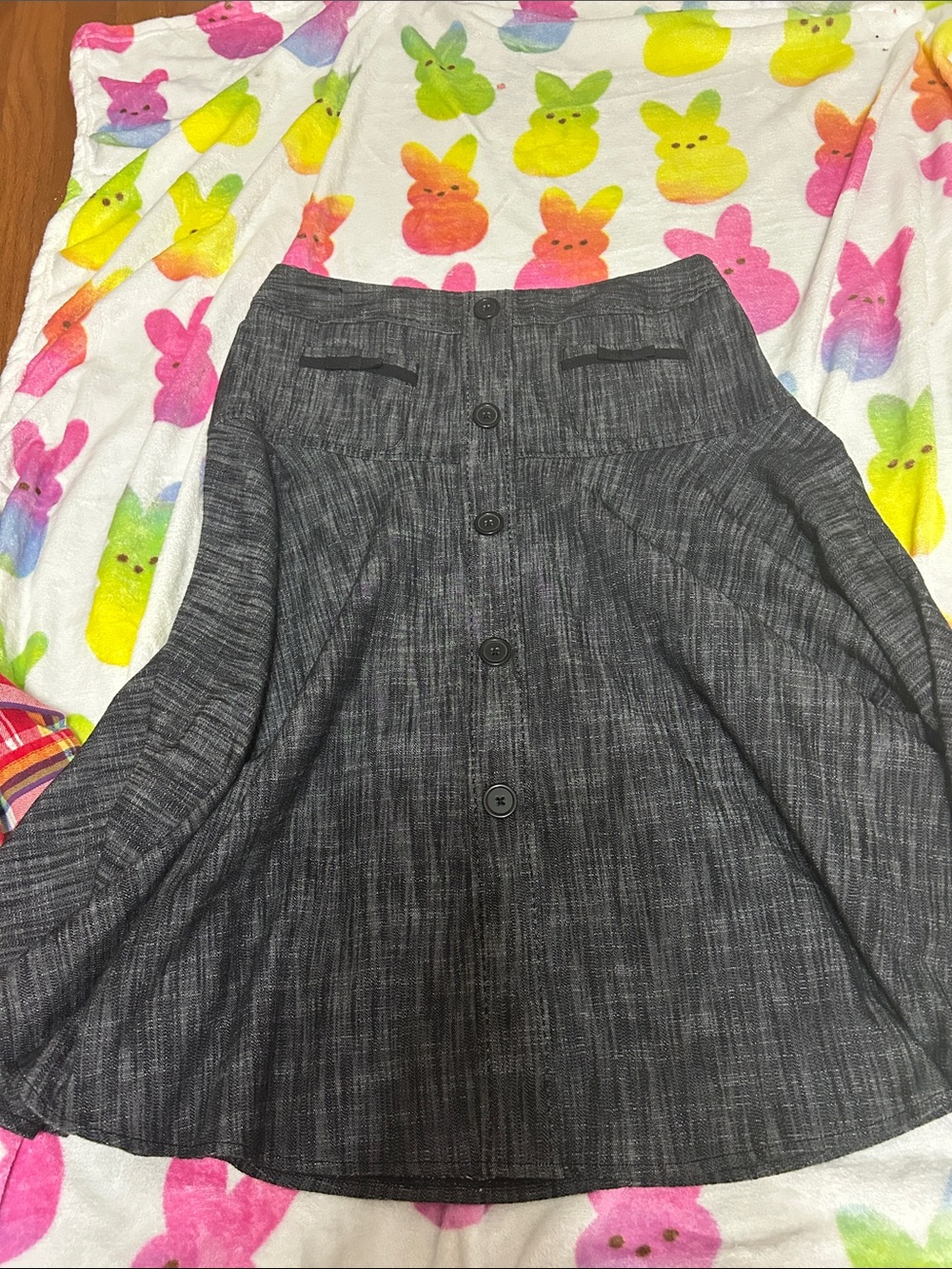 Larry Levine Dark Gray Button-Front Circle Skirt
